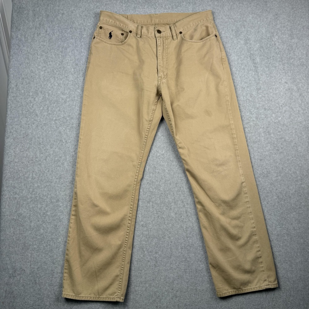 Polo Ralph Lauren Pants Mens 34x30 Tan Khaki Cotton Straight Leg Chino Preppy